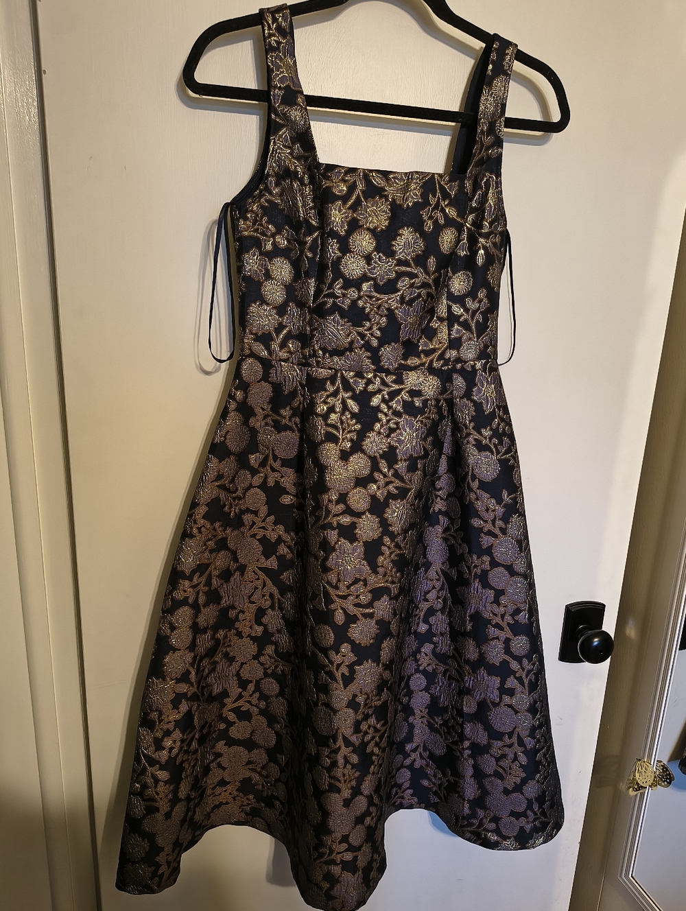 Francesca's Navy and Gold Floral Fit & Flare Dress